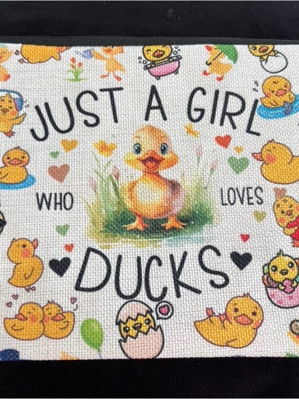 Just a Girl Who Loves Ducks Canvas Cosmetics bag - Yellow Duck Design